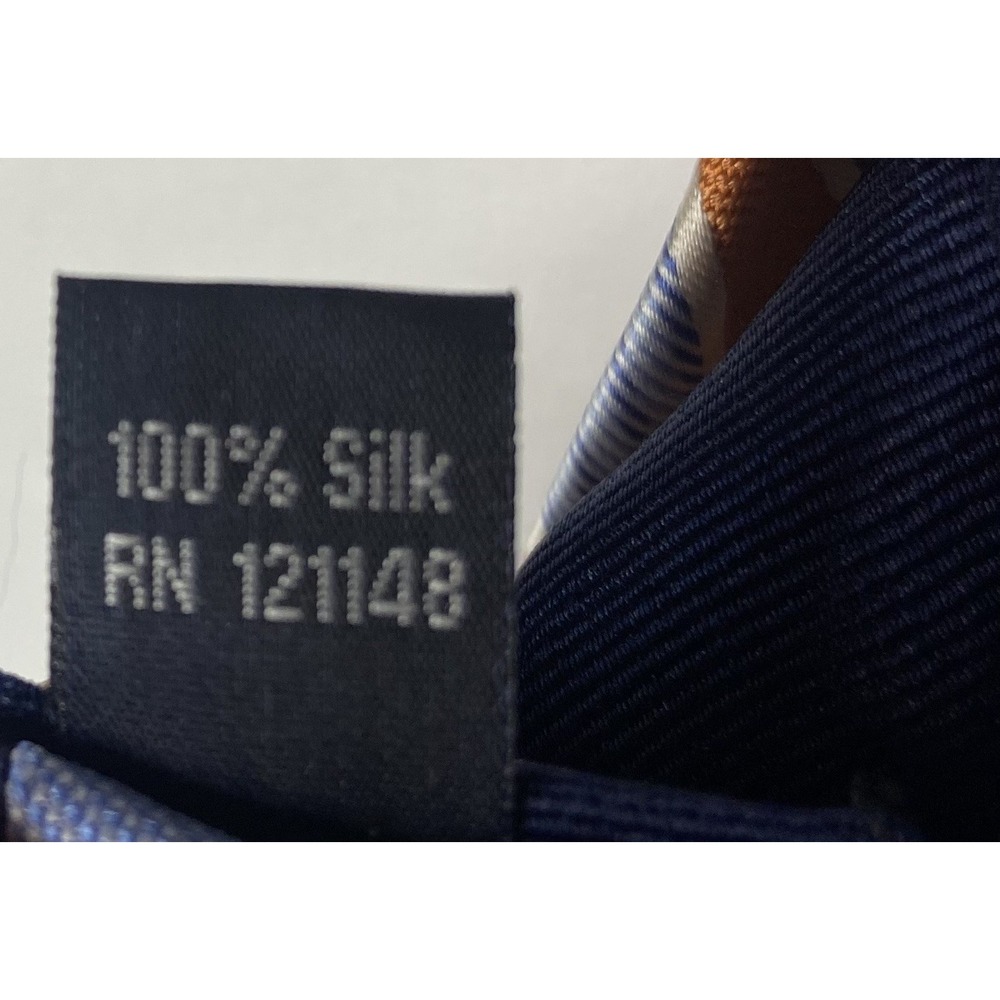 Tommy Hilfiger‎ Mens Tie Orange Blue Striped 100% Silk Neck Tie Necktie - Picture 7 of 13